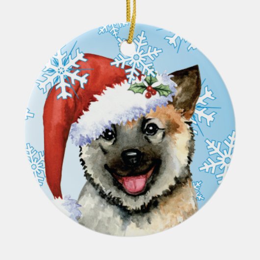 Happy Howlidays Noorse Elkhound Keramisch Ornament (Voorkant)