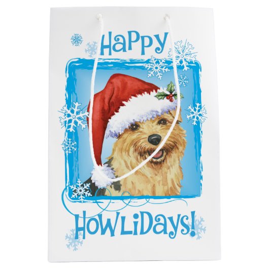 Happy Howlidays Norfolk Terrier Medium Cadeauzakje (Voorkant)