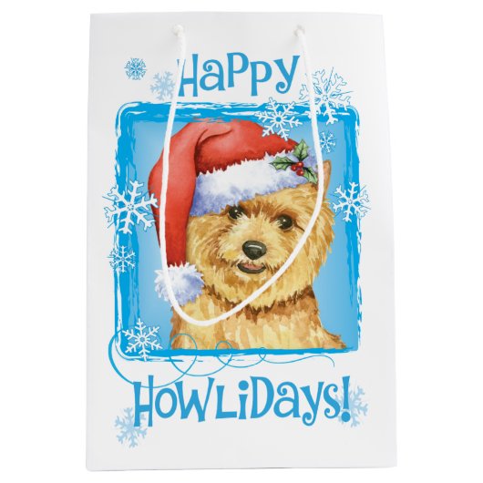 Happy Howlidays Norwich Terrier Medium Cadeauzakje (Voorkant)