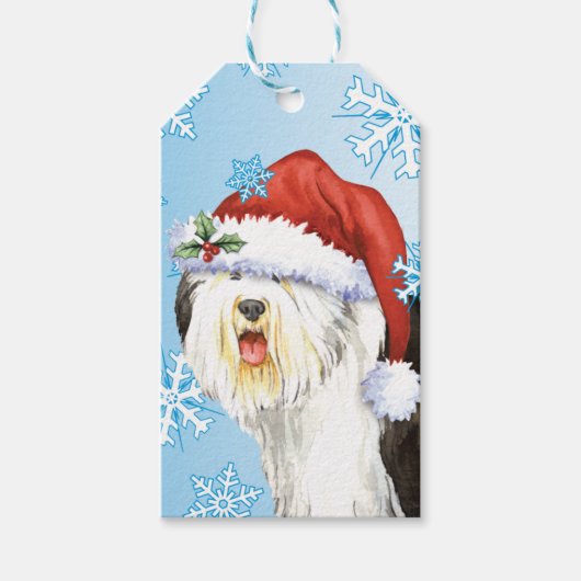 Happy Howlidays Old English Sheepdog Cadeaulabel (Voorkant)