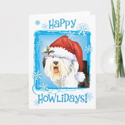 Happy Howlidays Old English Sheepdog Feestdagen Kaart (Voorkant)