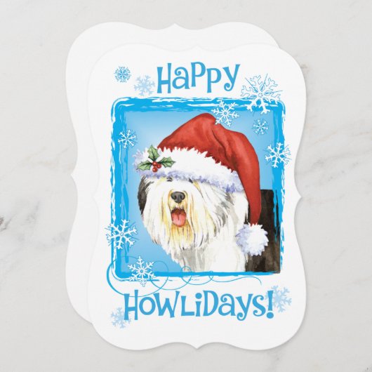 Happy Howlidays Old English Sheepdog Feestdagenkaart (Voorkant / Achterkant)
