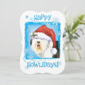 Happy Howlidays Old English Sheepdog Feestdagenkaart (Staand voorkant)