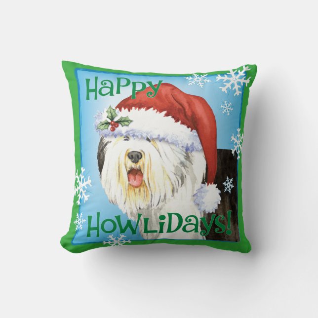 Happy Howlidays Old English Sheepdog Kussen (Voorkant)