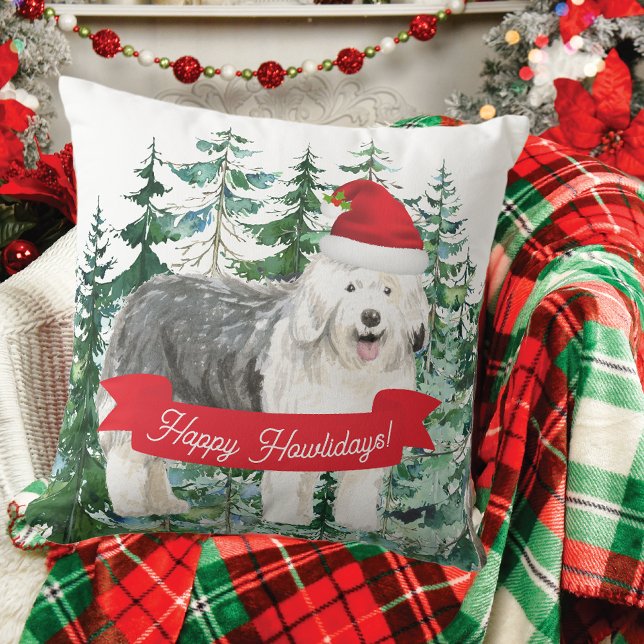 Happy Howlidays Old English Sheepdog Kussen (Creator heeft geüpload)
