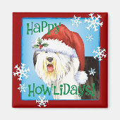 Happy Howlidays Old English Sheepdog Magneet (Voorkant)