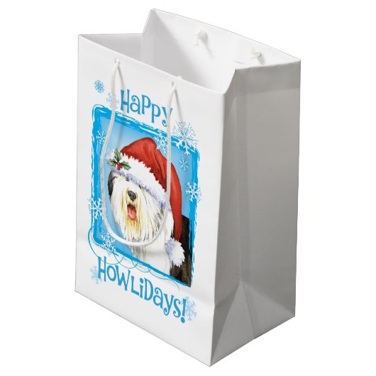 Happy Howlidays Old English Sheepdog Medium Cadeauzakje (Achterkant Gekanteld)