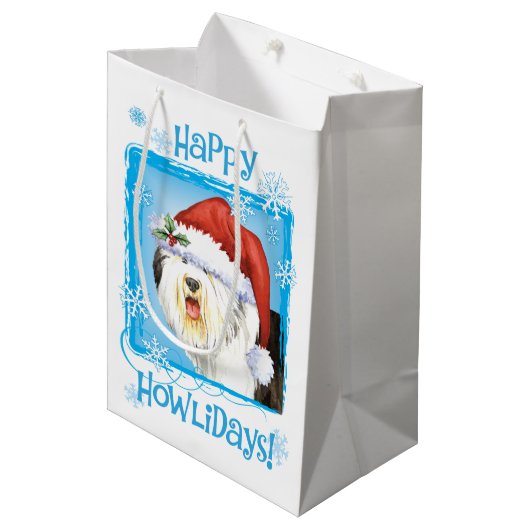 Happy Howlidays Old English Sheepdog Medium Cadeauzakje (Voorkant Gekanteld)