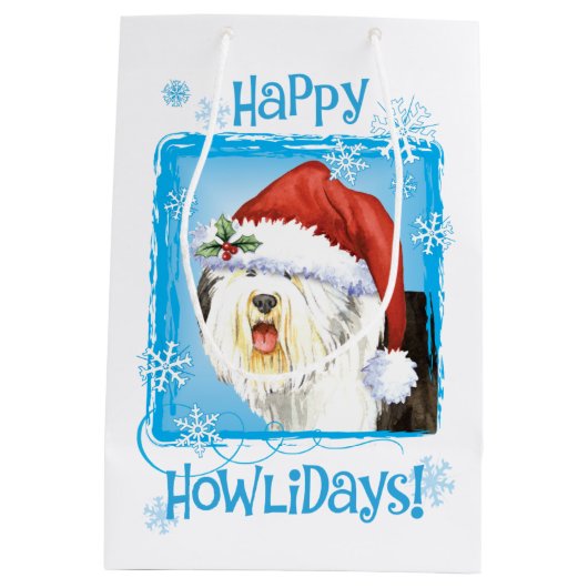 Happy Howlidays Old English Sheepdog Medium Cadeauzakje (Achterkant)