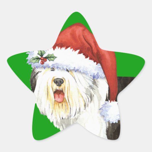 Happy Howlidays Old English Sheepdog Ster Sticker (Voorkant)