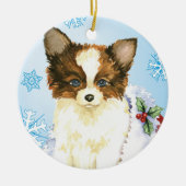 Happy Howlidays Papillon Keramisch Ornament (Voorkant)
