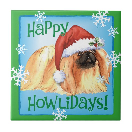 Happy Howlidays Pekingese Tegeltje (Voorkant)