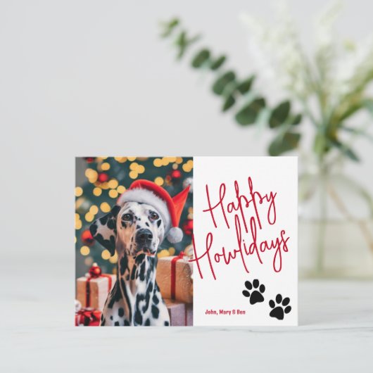 Happy Howlidays Pet Foto Kerstmis Rood Briefkaart (Staand voorkant)