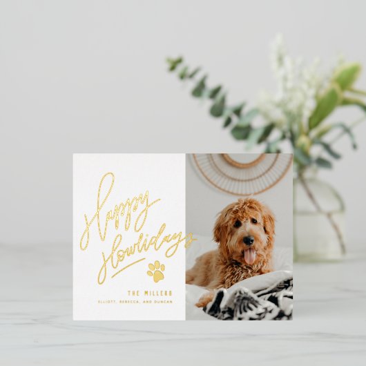 Happy Howlidays Pet met kerstfoto Folie Feestdagen Briefkaart (Staand Voorkant)