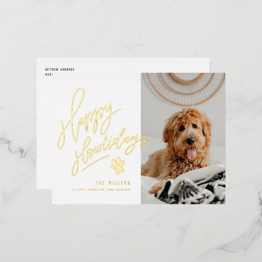 Happy Howlidays Pet met kerstfoto Folie Feestdagen Briefkaart (Voorkant / Achterkant)