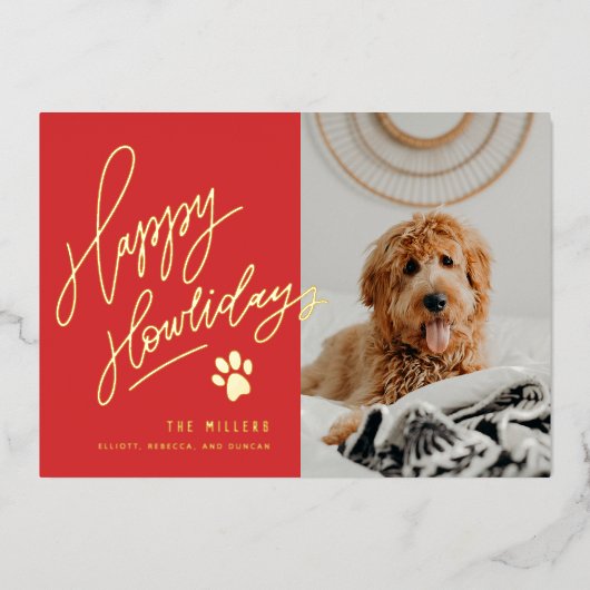 Happy Howlidays Pet met kerstfoto Folie Feestdagenkaart (Voorkant)