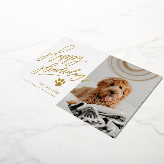 Happy Howlidays Pet met kerstfoto Folie Feestdagenkaart (Gedraaid)