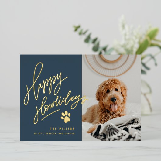 Happy Howlidays Pet met kerstfoto Folie Feestdagenkaart (Staand Voorkant)