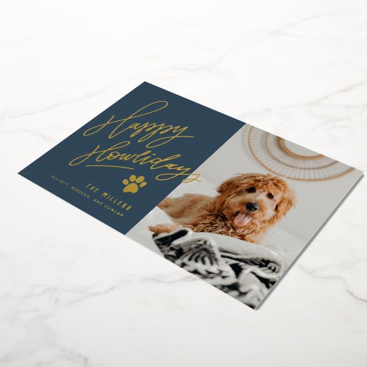 Happy Howlidays Pet met kerstfoto Folie Feestdagenkaart (Gedraaid)