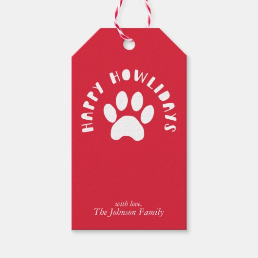 Happy Howlidays Pet Paw Print Personalize Holiday Cadeaulabel (Voorkant)