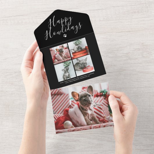 Happy Howlidays Photo Collage Dog kerstkaart All In One Uitnodiging (Afscheurbaar)