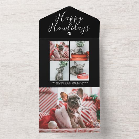 Happy Howlidays Photo Collage Dog kerstkaart All In One Uitnodiging (Binnen)
