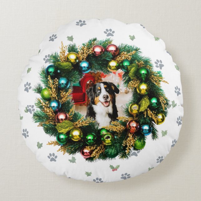 Happy Howlidays Photo Image Rond Kussen (Voorkant)