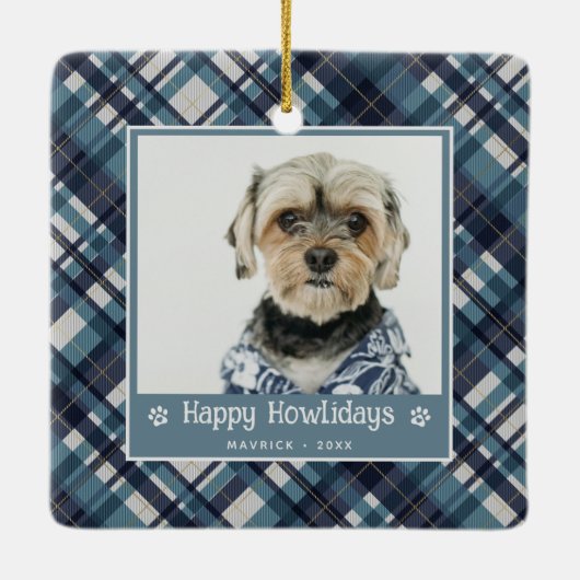 Happy Howlidays Plaid Dod Foto Kerstmis Keramisch Ornament (Achterkant)