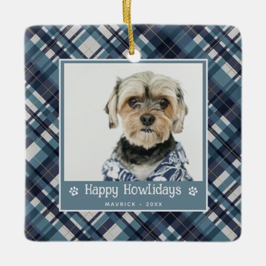 Happy Howlidays Plaid Dod Foto Kerstmis Keramisch Ornament (Voorkant)