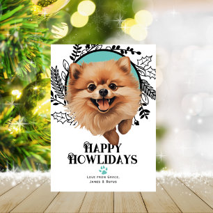Happy Howlidays Pomeranian Dog Kerstmis Feestdagenkaart