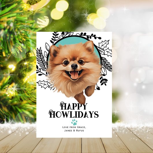 Happy Howlidays Pomeranian Dog Kerstmis Feestdagenkaart