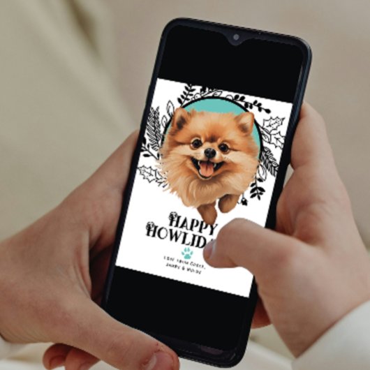 Happy Howlidays Pomeranian Dog Kerstmis Feestdagenkaart