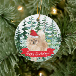 Happy Howlidays Pomeranian Dog Kerstversiering Keramisch Ornament