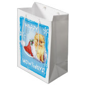 Happy Howlidays Pomeranian Medium Cadeauzakje (Voorkant Gekanteld)