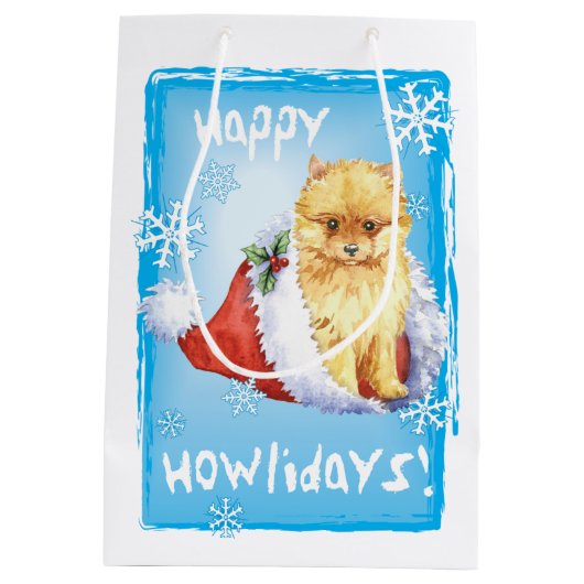 Happy Howlidays Pomeranian Medium Cadeauzakje (Achterkant)