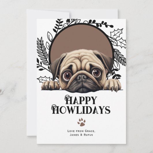 Happy Howlidays Pug Dog Kerstmis Feestdagenkaart (Voorkant)