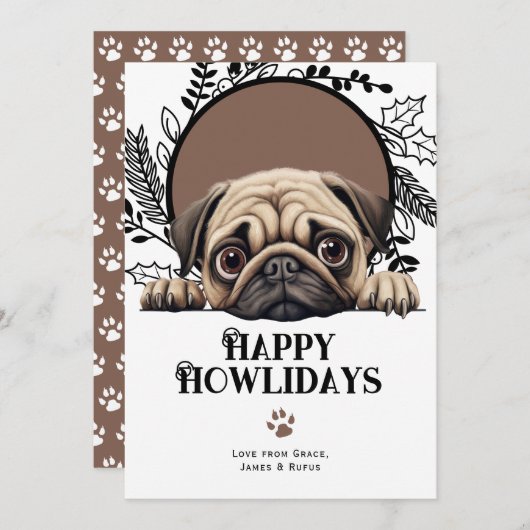 Happy Howlidays Pug Dog Kerstmis Feestdagenkaart (Voorkant / Achterkant)