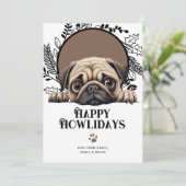 Happy Howlidays Pug Dog Kerstmis Feestdagenkaart (Staand voorkant)