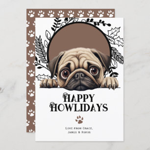 Happy Howlidays Pug Dog Kerstmis Feestdagenkaart