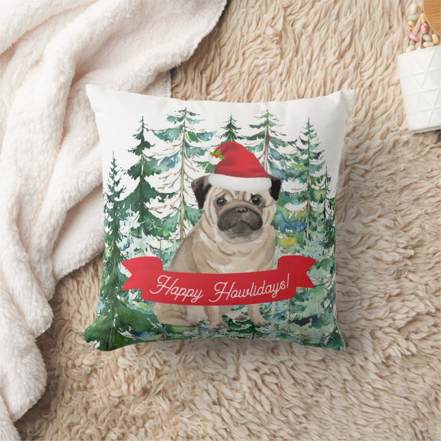 Happy Howlidays Pug Dog Kerstmis Kussen (Deken)