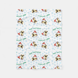 Happy Howlidays Pug Fleece Blanket