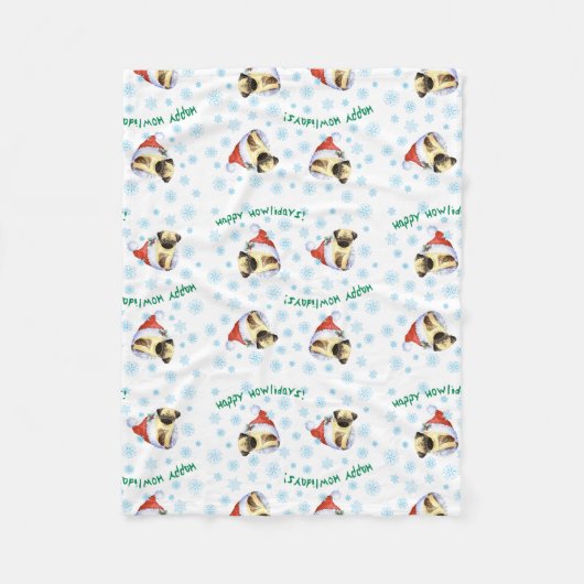 Happy Howlidays Pug Fleece Blanket Deken (Voorkant)