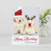 Happy Howlidays Puppy Dog Vakantie Foto Kerstmis Feestdagenkaart (Staand voorkant)