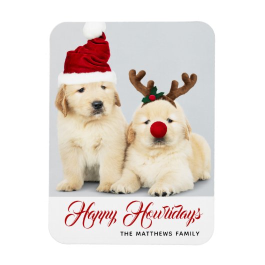 Happy Howlidays Puppy Dog Vakantie Foto Kerstmis Magneet (Verticaal)