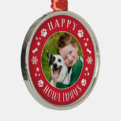 Happy Howlidays Red Custom Dog Photo Metalen Ornament (Rechts)