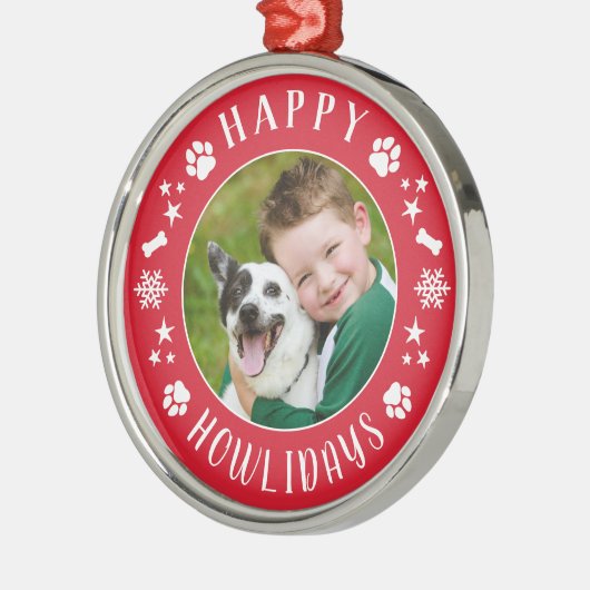 Happy Howlidays Red Custom Dog Photo Metalen Ornament (Links)