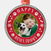 Happy Howlidays Red Custom Dog Photo Metalen Ornament (Voorkant)