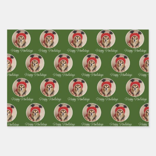 Happy Howlidays Red Green Pink Dog Pet Foto Inpakpapier Vel (Voorkant 3)