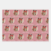 Happy Howlidays Red Green Pink Dog Pet Foto Inpakpapier Vel (Voorkant 2)