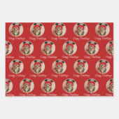 Happy Howlidays Red Green Pink Dog Pet Foto Inpakpapier Vel (Voorkant)